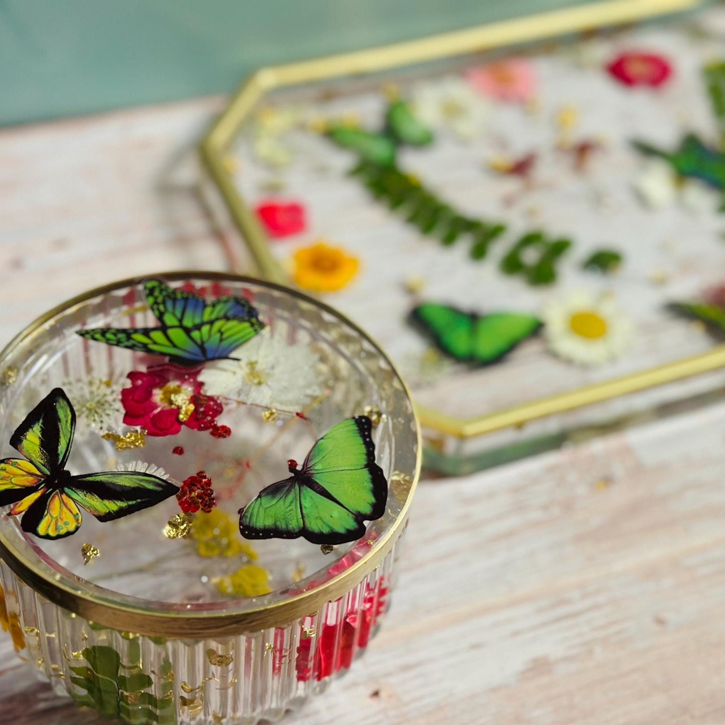 Pressed Flower Resin Rolling Tray – Custom Floral Jewelry Tray, Decorative Vanity Tray for Women, Unique Personalized Gift